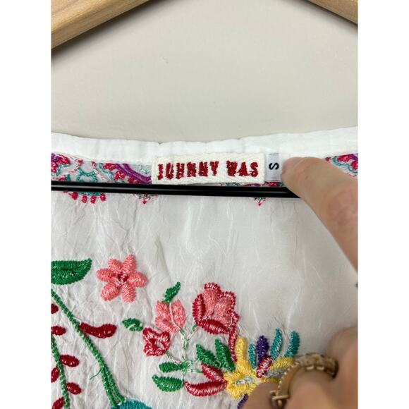 Johnny Was Floral Embroidered Half Button up Top White Sz Small Boho - Picture 5 of 7